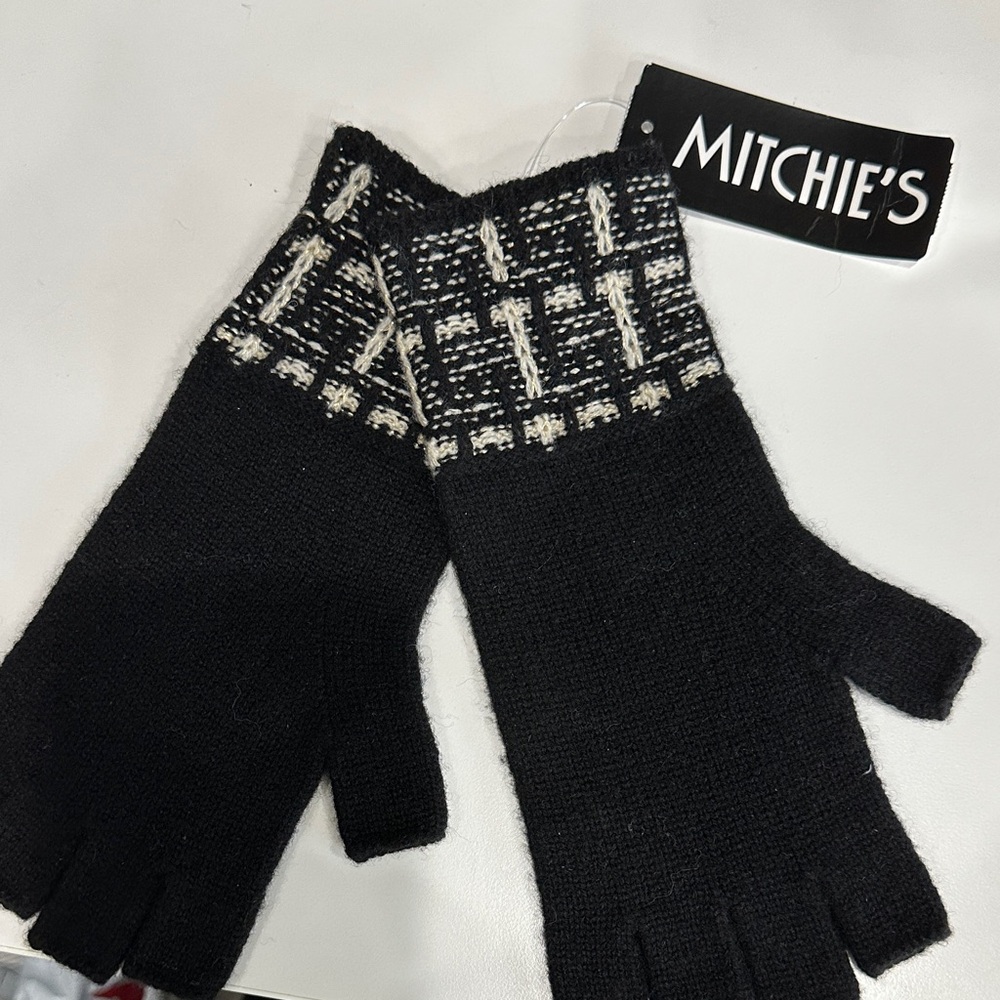 New Mitchie's Black Tweed Knit Fingerless Gloves